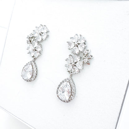 Cubic Zirconia Flower Drop Earrings – Bridal & Occasion Statement Earrings