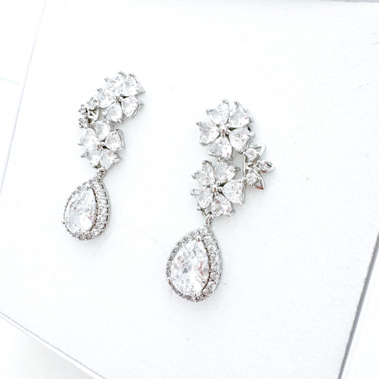Cubic Zirconia Flower Drop Earrings – Bridal & Occasion Statement Earrings