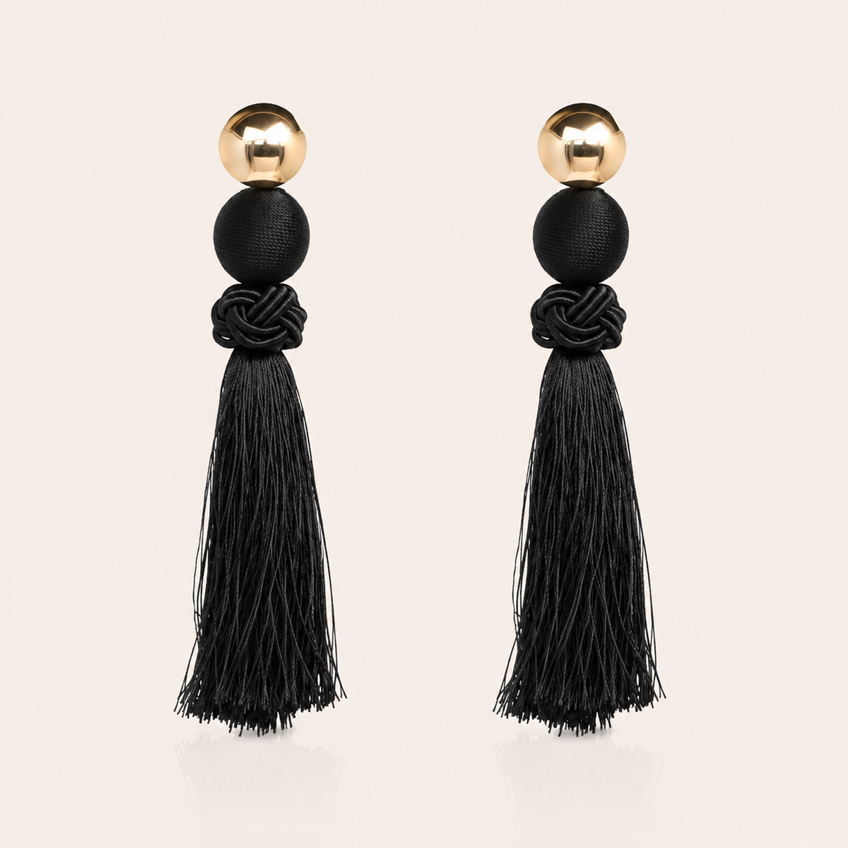 Large Black Tassel Statement Earrings – Gold & Black French Chic Evening Earrings