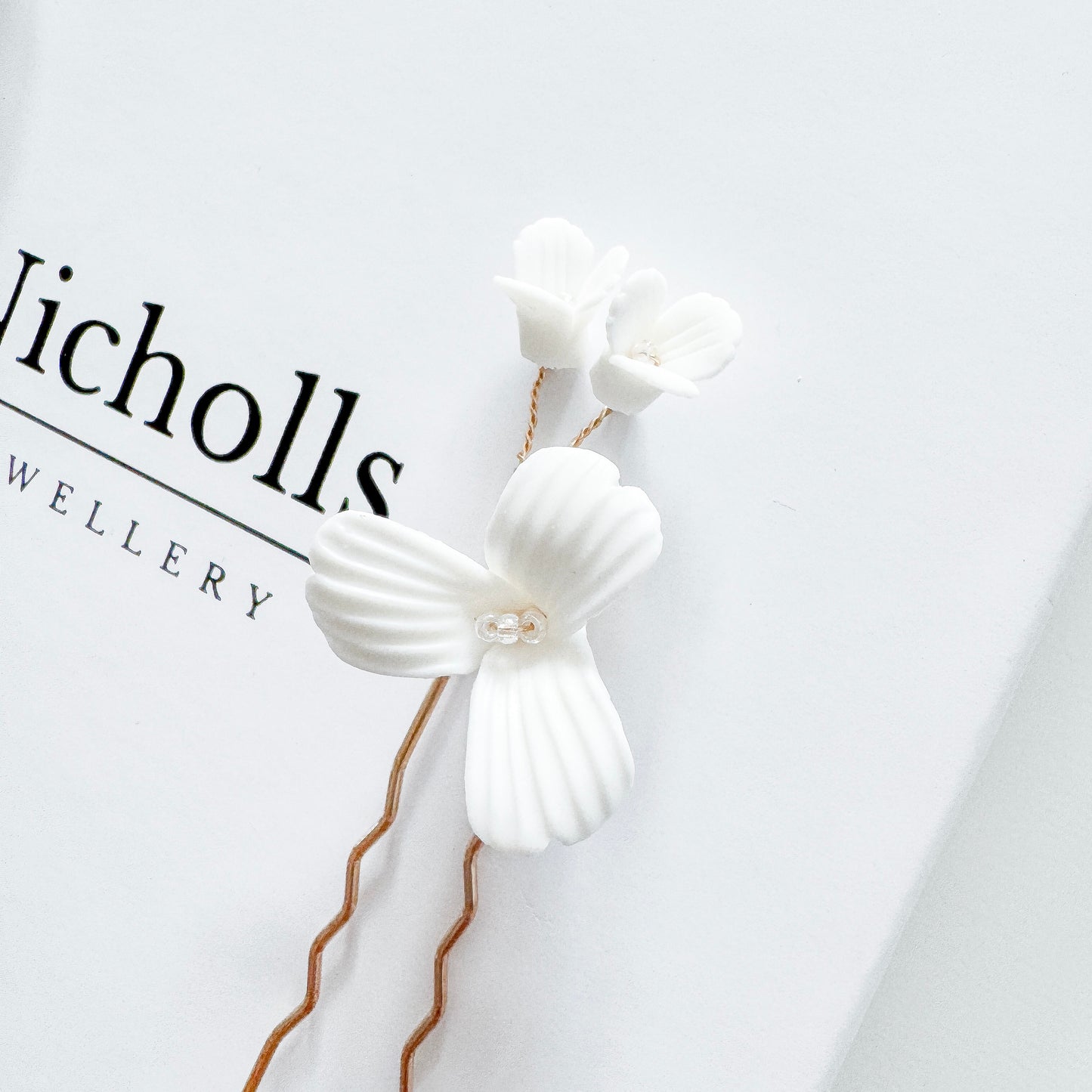 Porcelain Floral Spray Gold Pins x 2