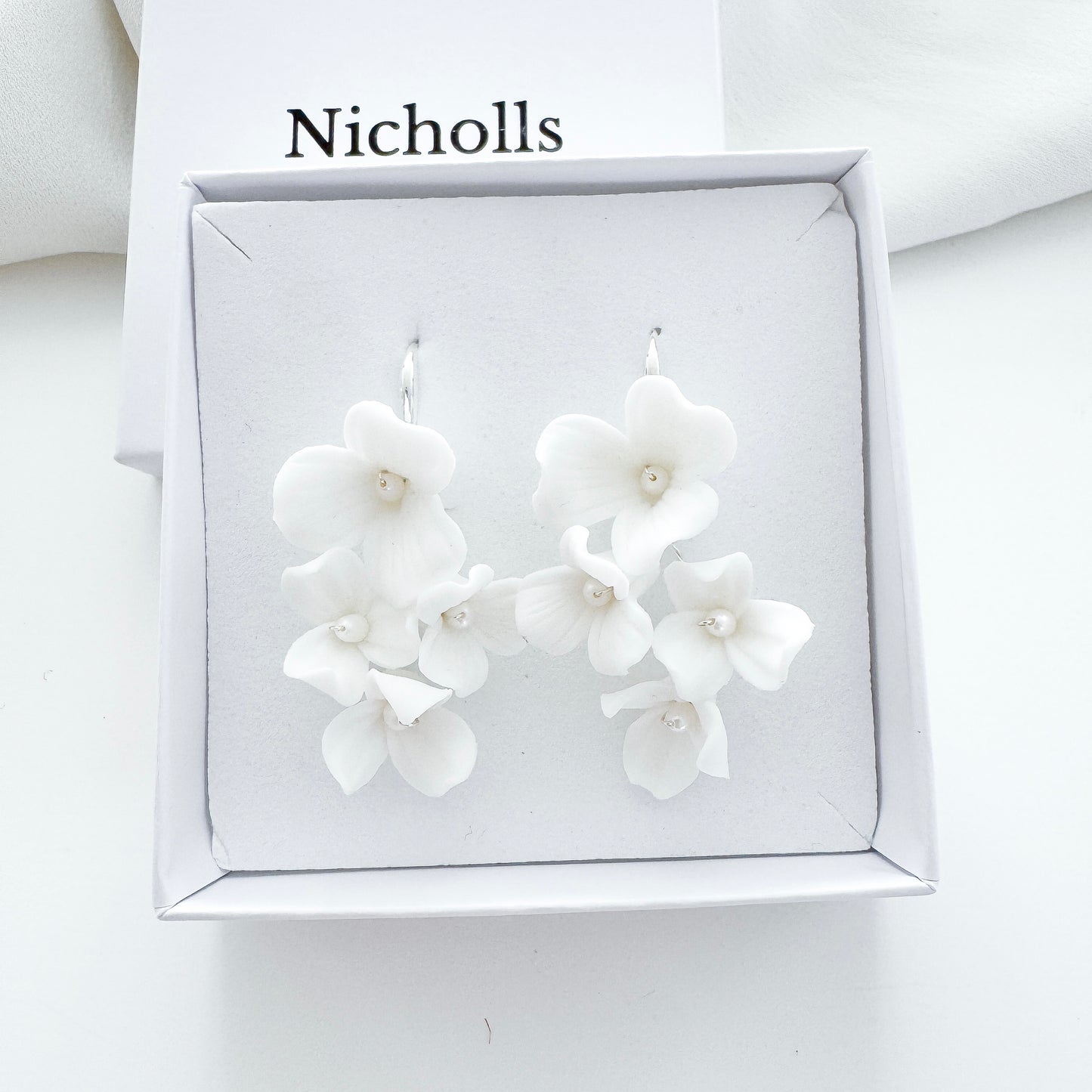 Porcelain Flower Hook Bridal Earrings