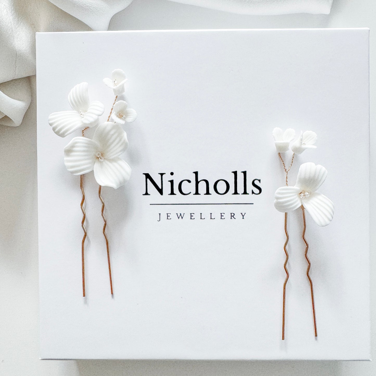 Porcelain Floral Spray Gold Pins x 2