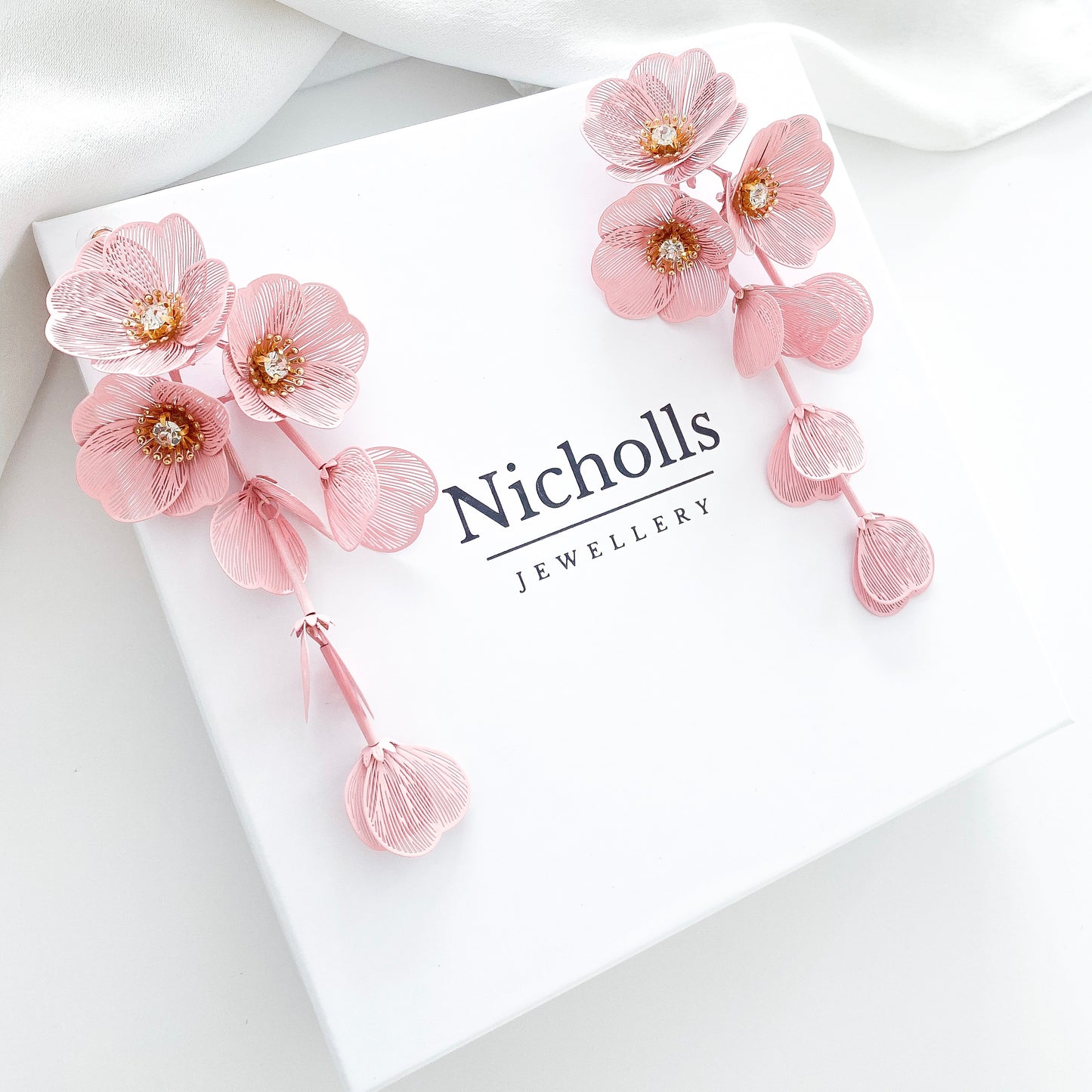 Waterfall Statement Pink Flower Earrings