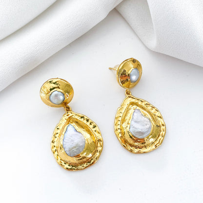 Deluxe Luxury 24k Gold Plated Freshwater Pearl Coin Earrings