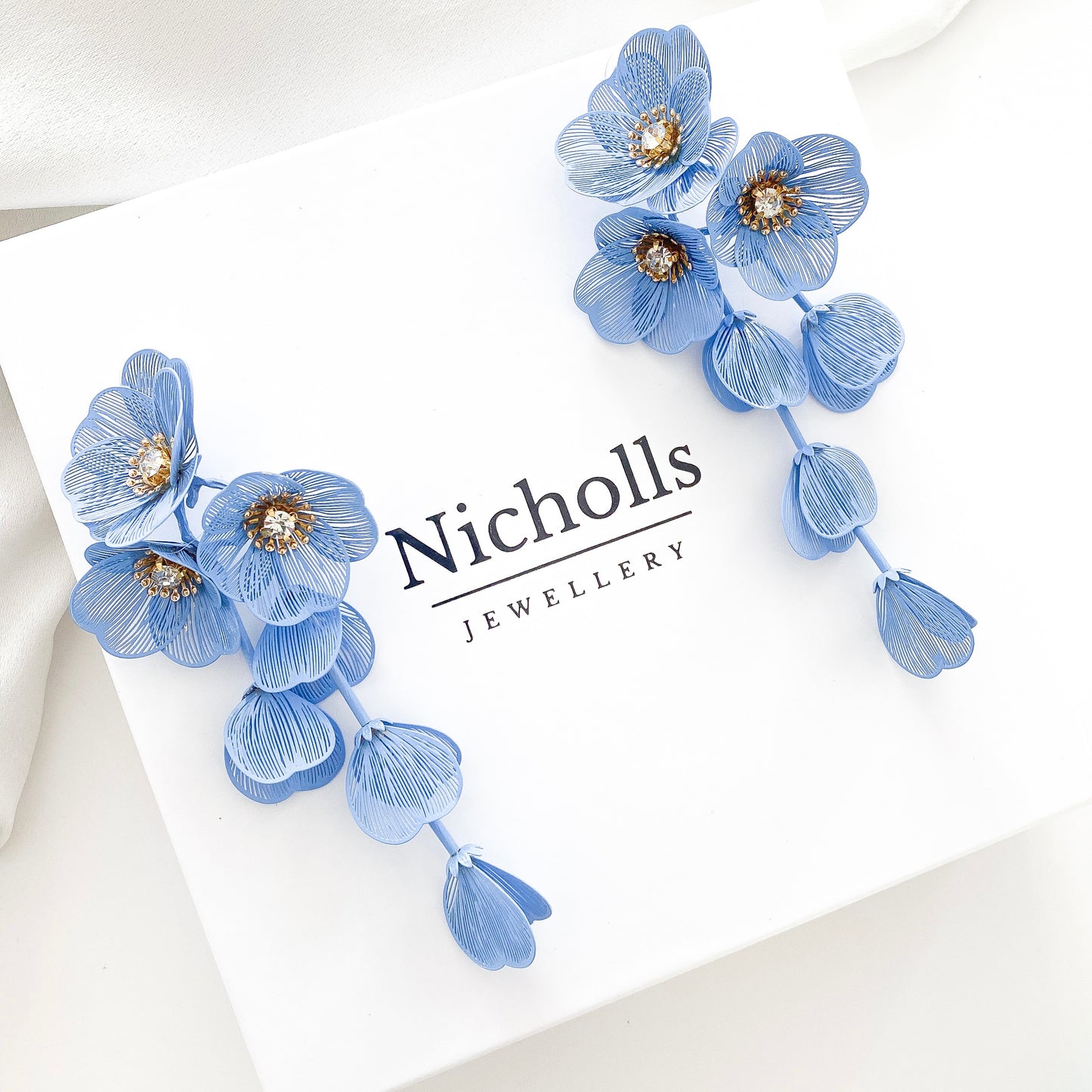 Waterfall Statement Blue Flower Earrings