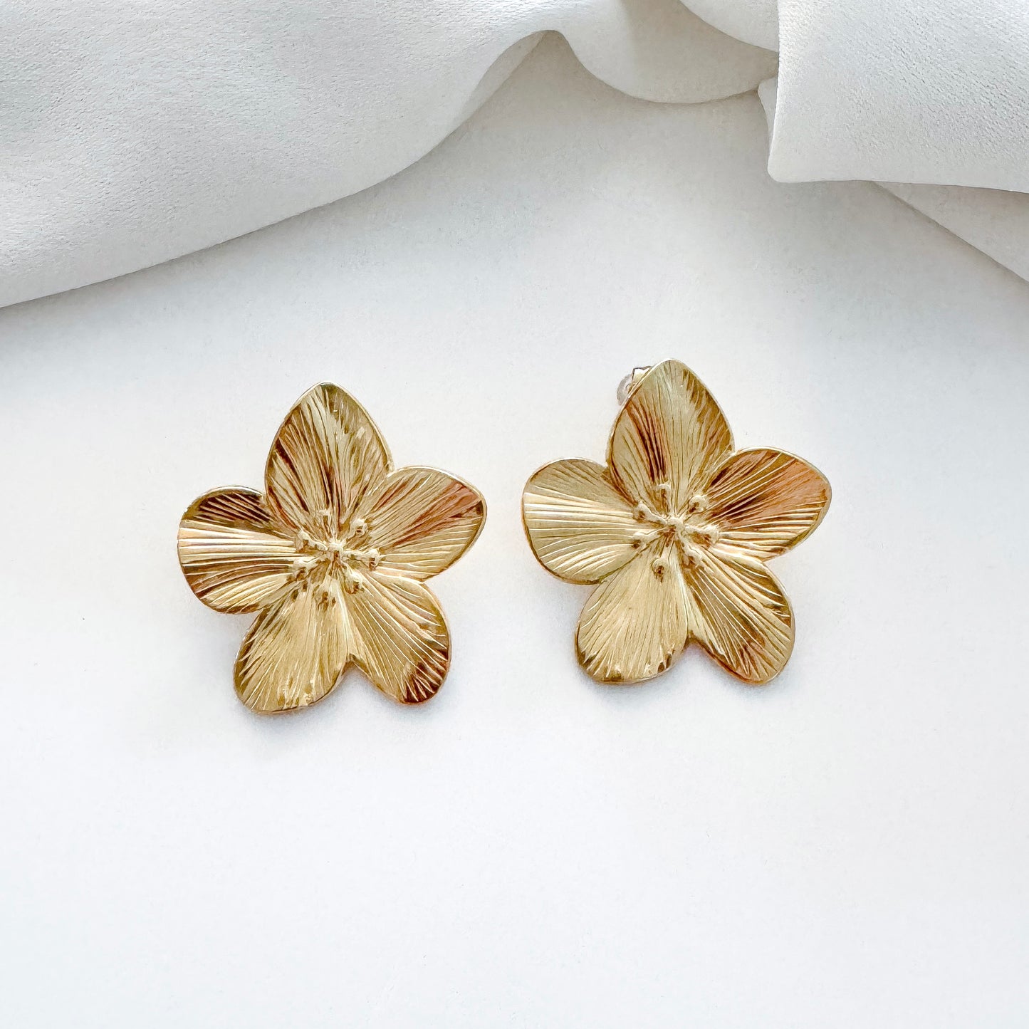 Gold Pretty Petal Flower Earrings