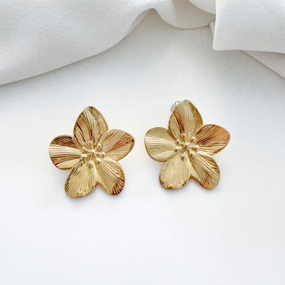 Gold Pretty Petal Flower Earrings