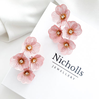 Large Statement Oh Baby Pink Flower Earrings