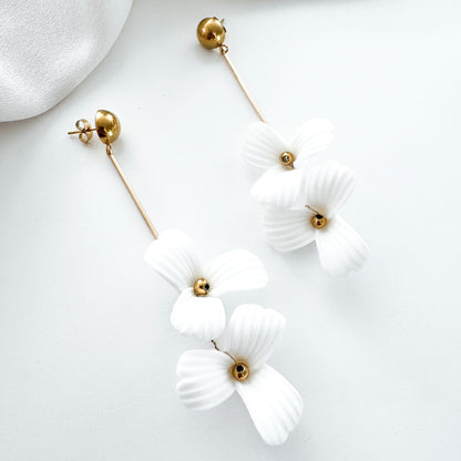 Fleur Double Porcelain Flower Dangle Earrings
