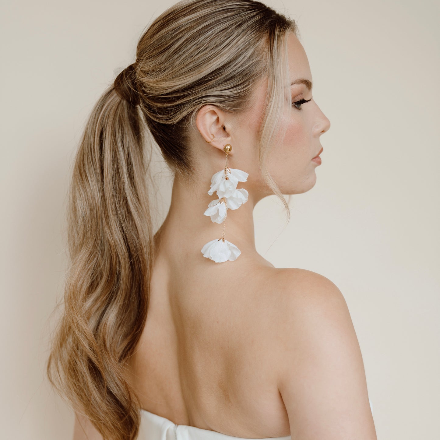 White Fresh Soft Petal Flower Earrings