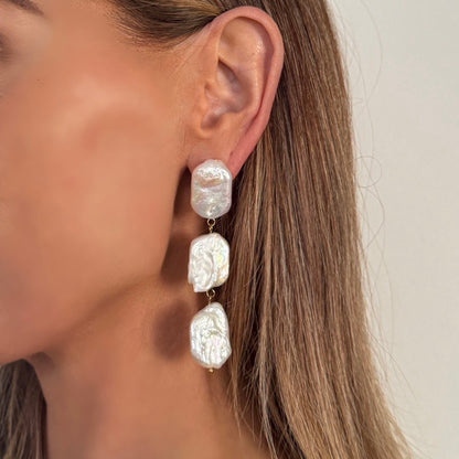 Rectangle Baroque Pearl Statement Bridal Earrings