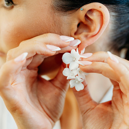 Porcelain Flower Hook Bridal Earrings