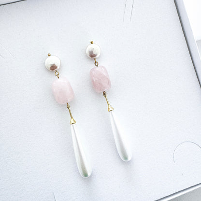 Rose Quartz & Pearl Dangle Earrings