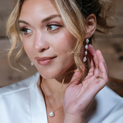 14k Gold Plated, Freshwater Pearl Drop Earrings – Gold Dainty Bridal & Christmas Jewellery | Elegant Handmade Gift for Her