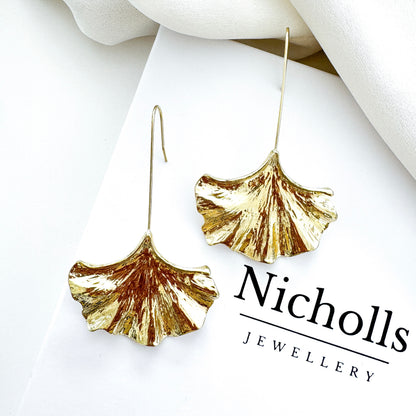 Drop Fan Gold Leaf Earrings