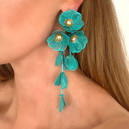 Waterfall Statement Green Flower Earrings