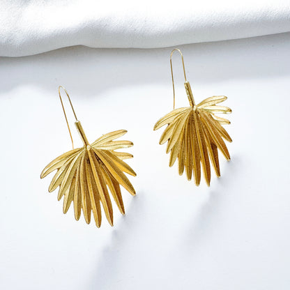 Bold Palm Tree Leaf Gold Earrings