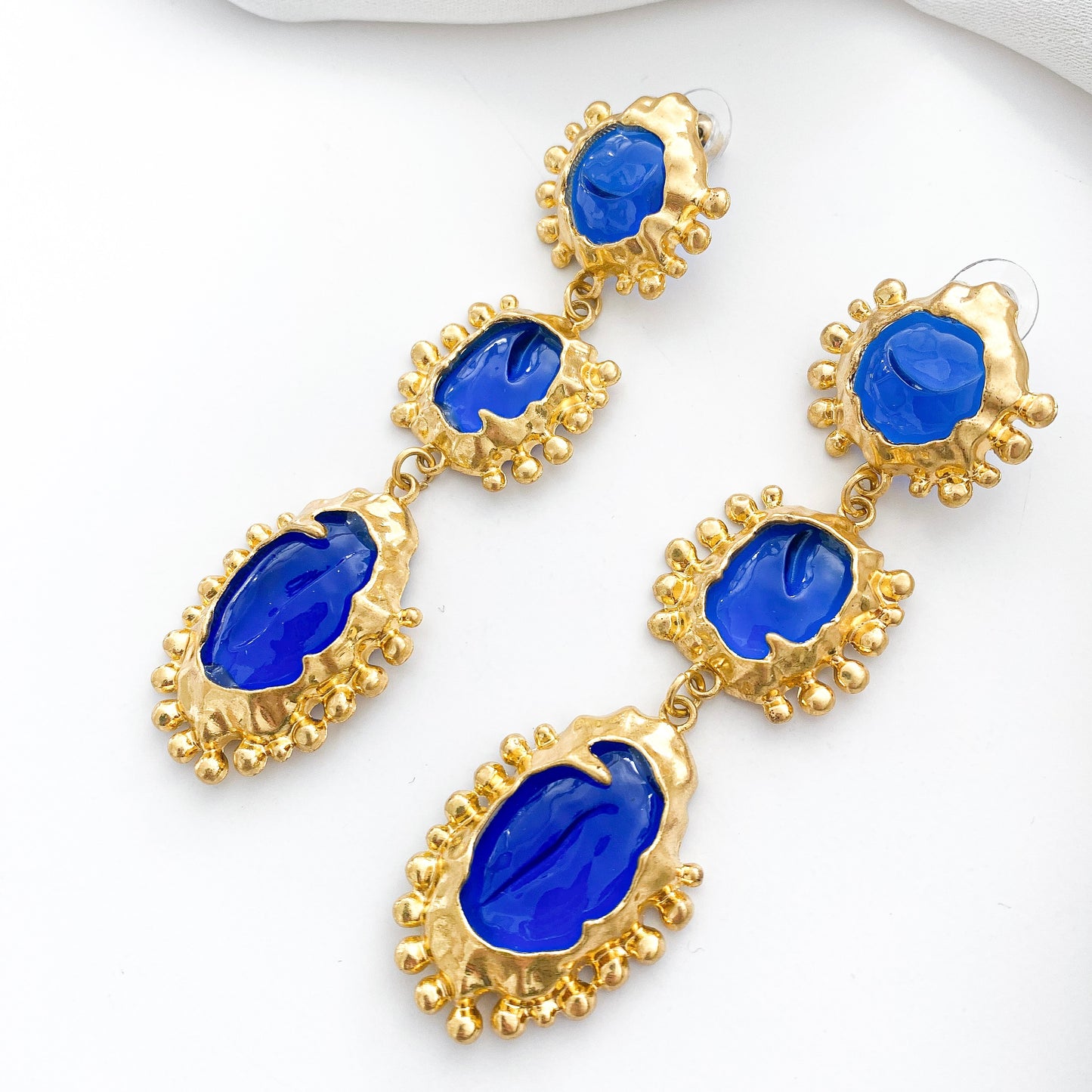 Vintage Blue Long Drop Statement Earrings