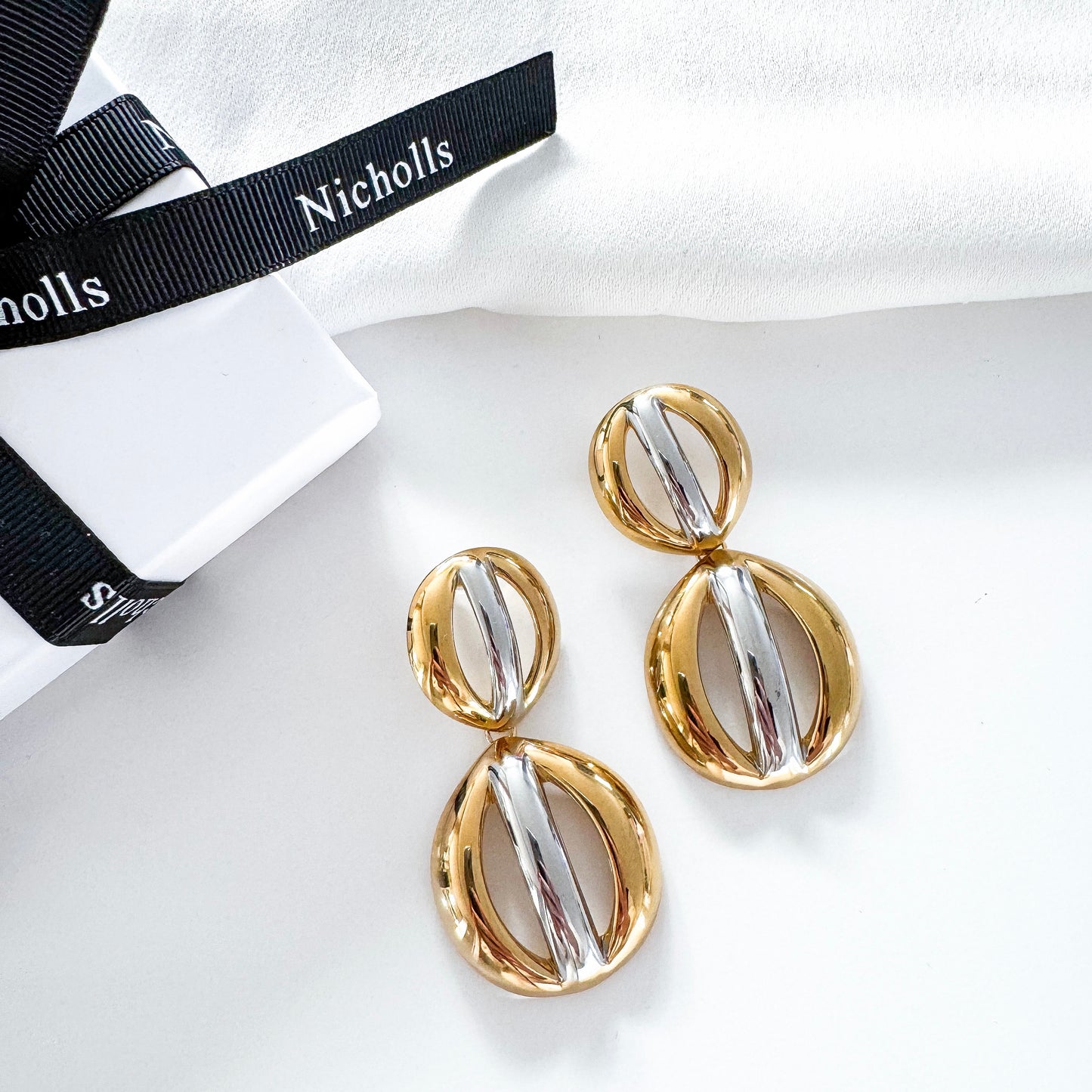 Two-Tone Statement Double Circle Earrings