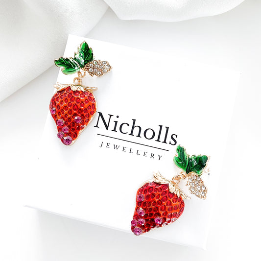 Strawberry Crystal Statement Drop Earrings
