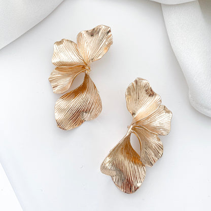 Statement Gold Iris Petal Flower Earrings