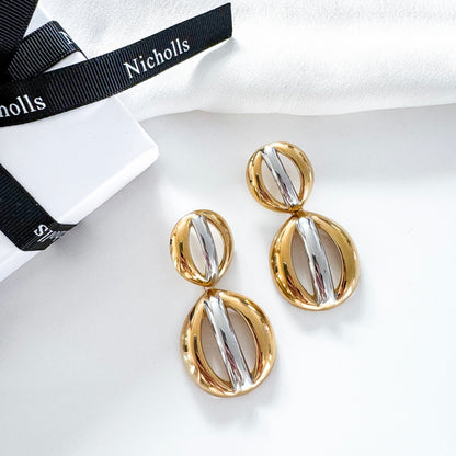 Two-Tone Statement Double Circle Earrings