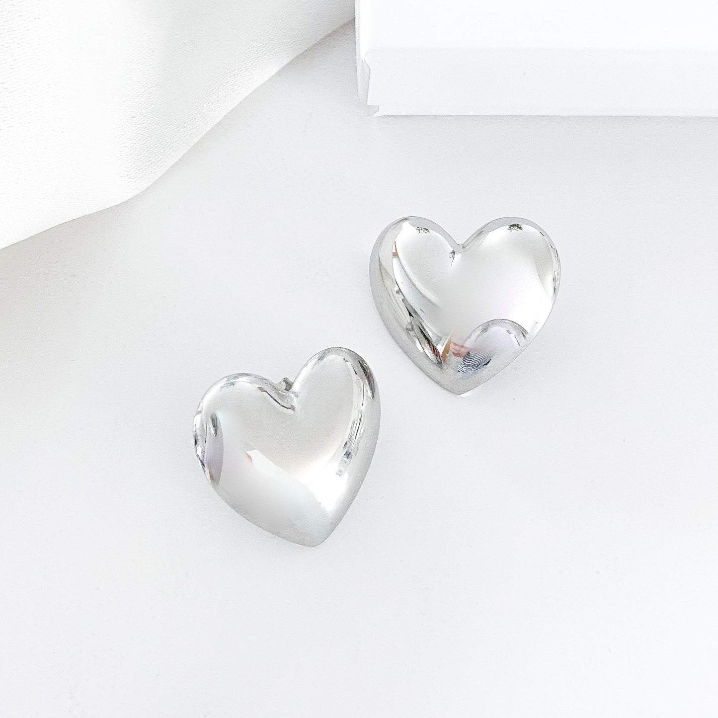 Statement Bold Silver Heart Earrings