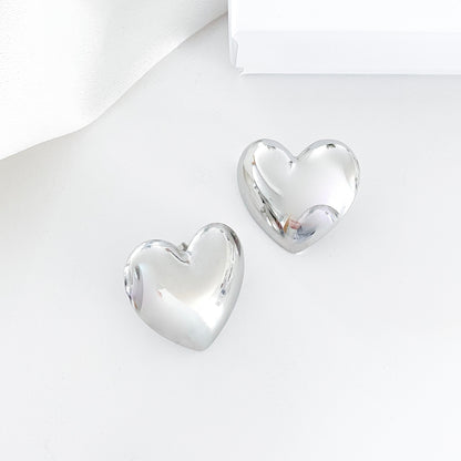 Statement Bold Silver Heart Earrings