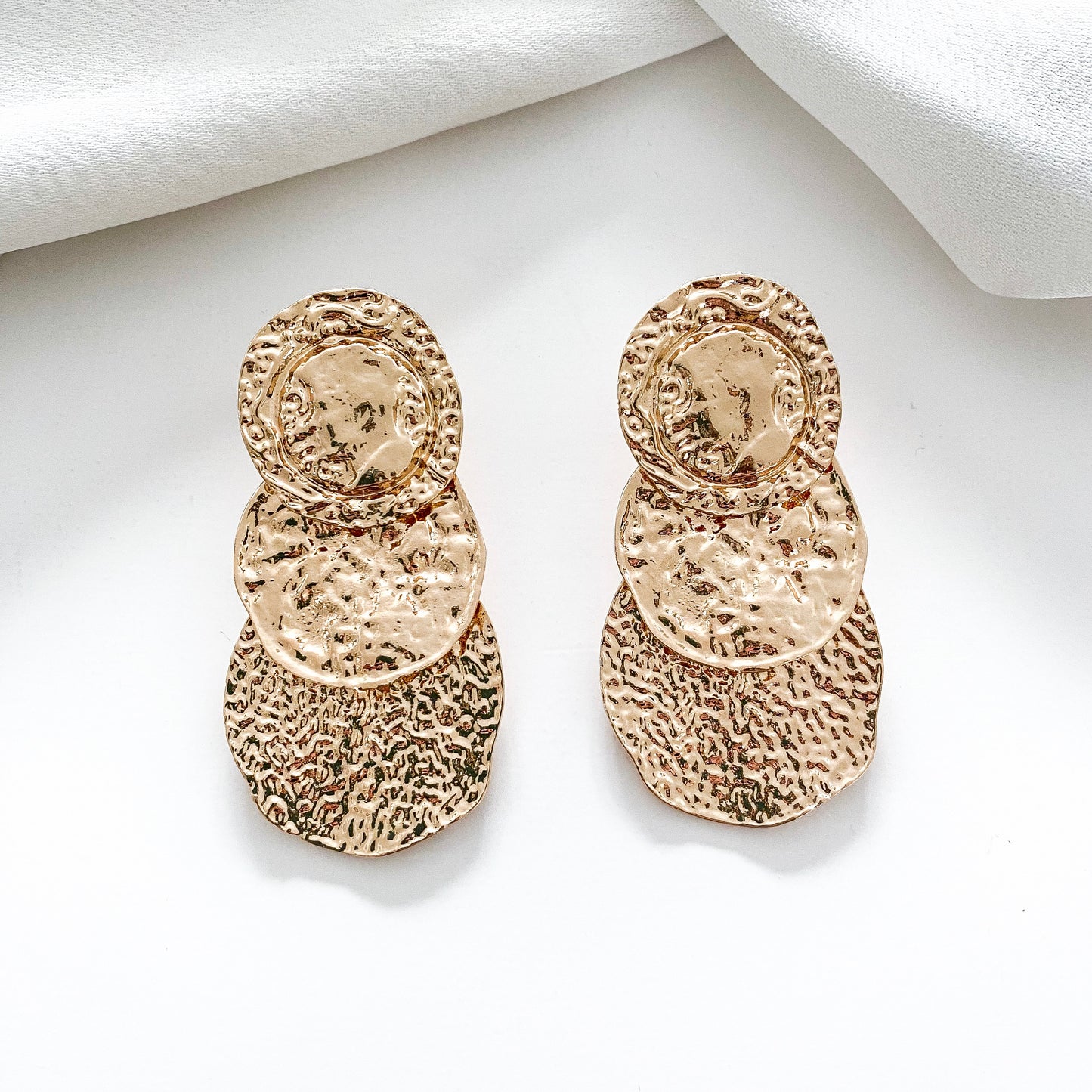 3 Coin Statement Gold Earrings