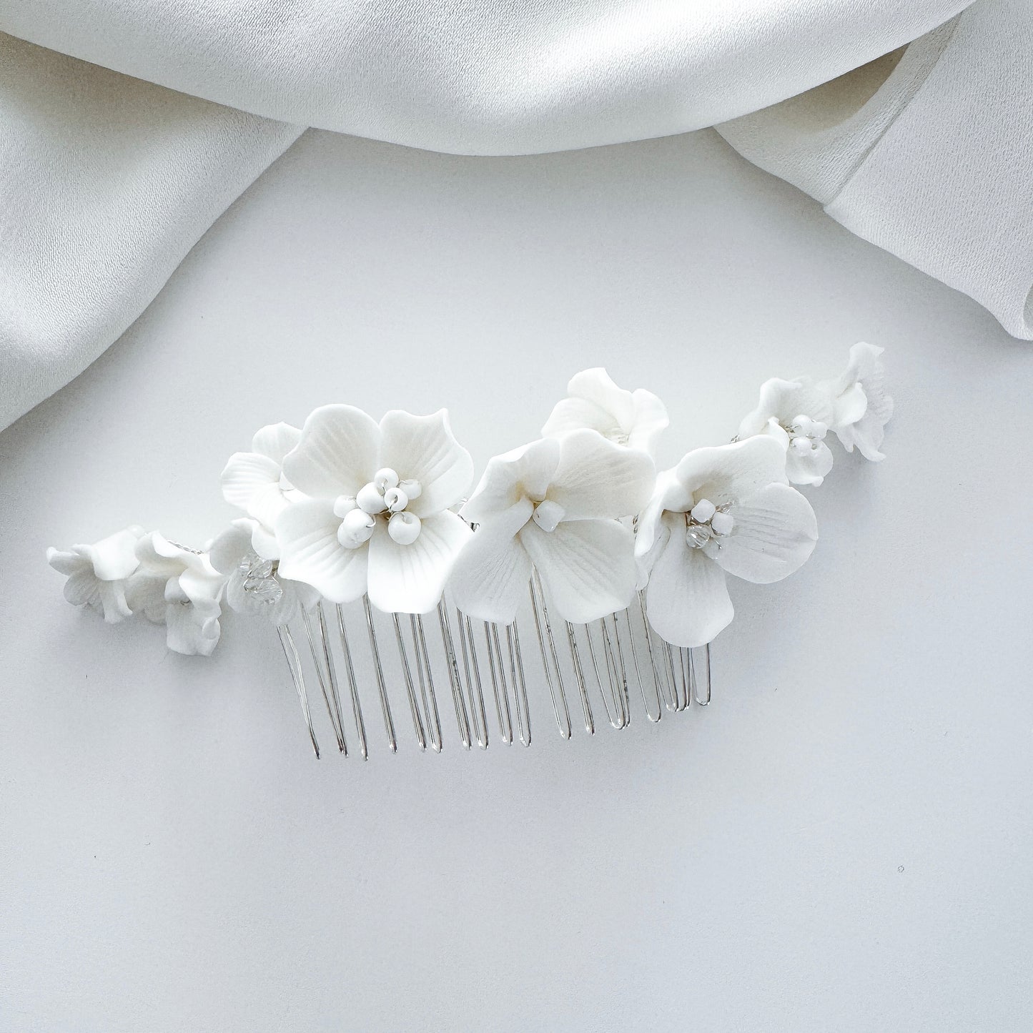 Marigold White Porcelain Flower Bridal Hair Comb Wedding Hair Accessory