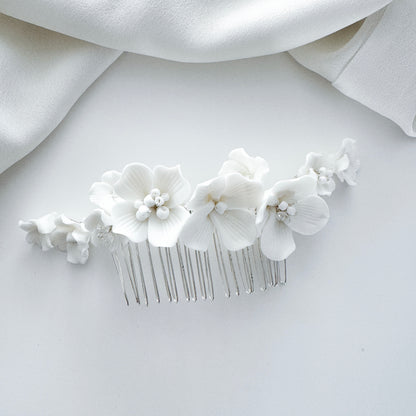 Marigold White Porcelain Flower Bridal Hair Comb Wedding Hair Accessory