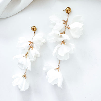 White Fresh Soft Petal Flower Earrings