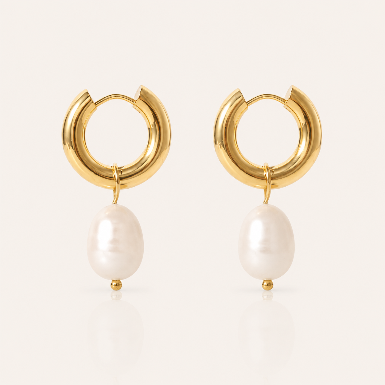 Pearl and Gold Hoop Earrings