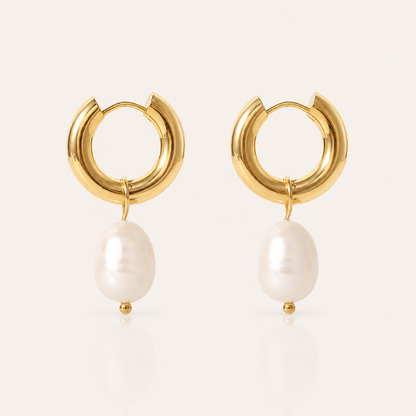 Pearl and Gold Hoop Earrings