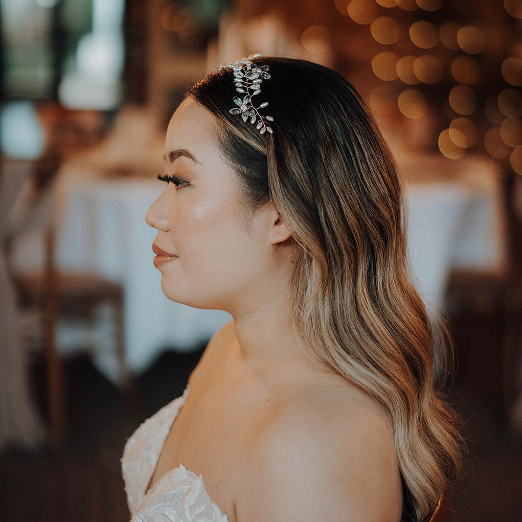 Oval Seed Bead and Crystal Delicate Petite Hair Vine for Wedding