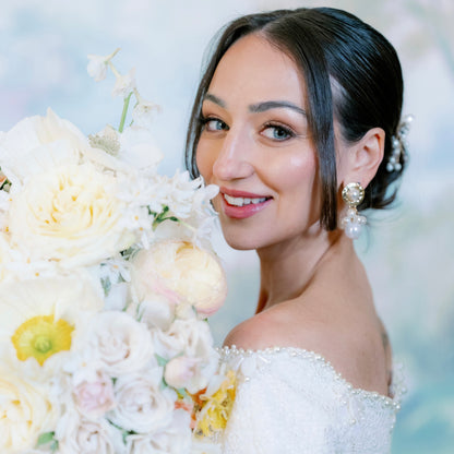 Gold and Pearl Cluster Drop Modern Grecian Earrings