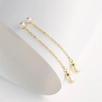 Pearl Drop Chain 2-in-1 Stud Earrings Gold