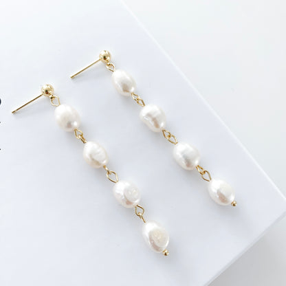 14k Gold Plated, Freshwater Pearl Drop Earrings – Gold Dainty Bridal & Christmas Jewellery | Elegant Handmade Gift for Her