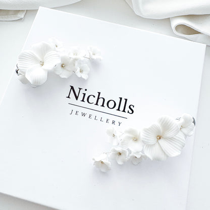 Porcelain Bouquet Flower Wedding Bridal Hair Clips x 2