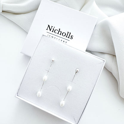 Dainty Silver Freshwater Pearl Drop Earrings - Special Occasion Earrings