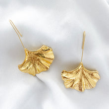 Load image into Gallery viewer, Drop Fan Gold Leaf Earrings
