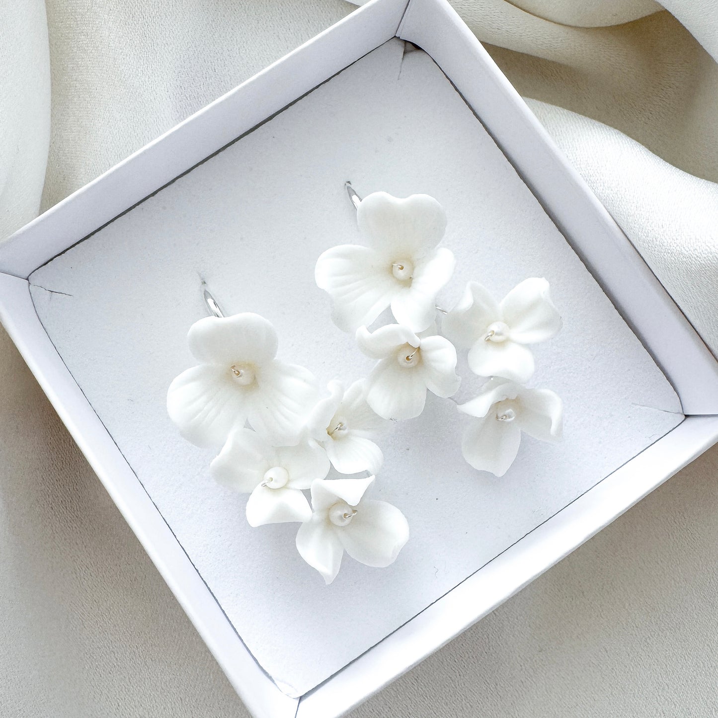 Porcelain Flower Hook Bridal Earrings