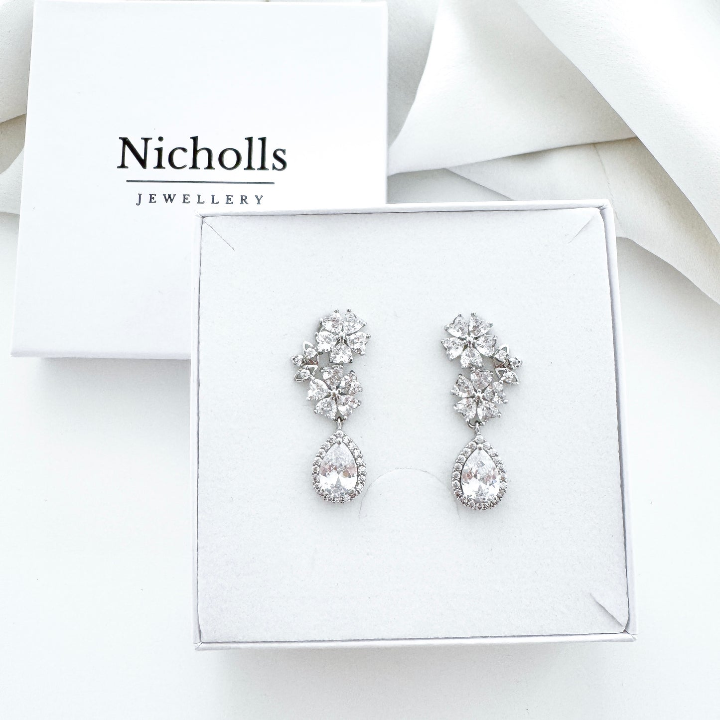 Cubic Zirconia Flower Drop Earrings – Bridal & Occasion Statement Earrings