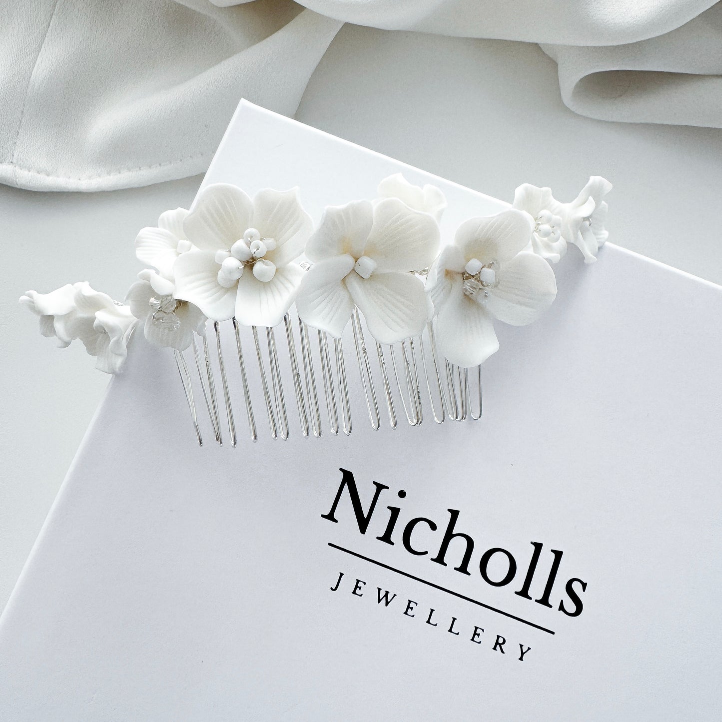 Marigold White Porcelain Flower Bridal Hair Comb Wedding Hair Accessory