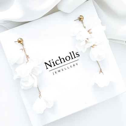 White Fresh Soft Petal Flower Earrings