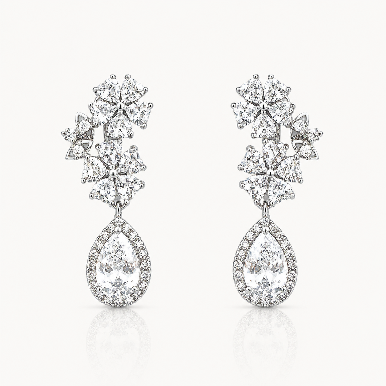 Cubic Zirconia Flower Drop Earrings – Bridal & Occasion Statement Earrings