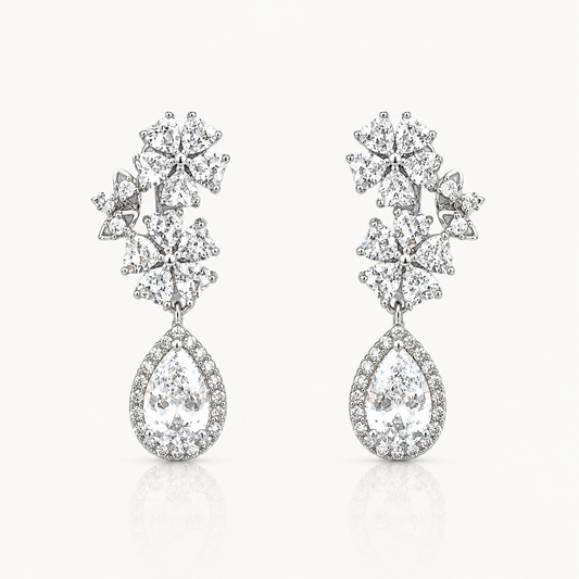 Cubic Zirconia Flower Drop Earrings – Bridal & Occasion Statement Earrings