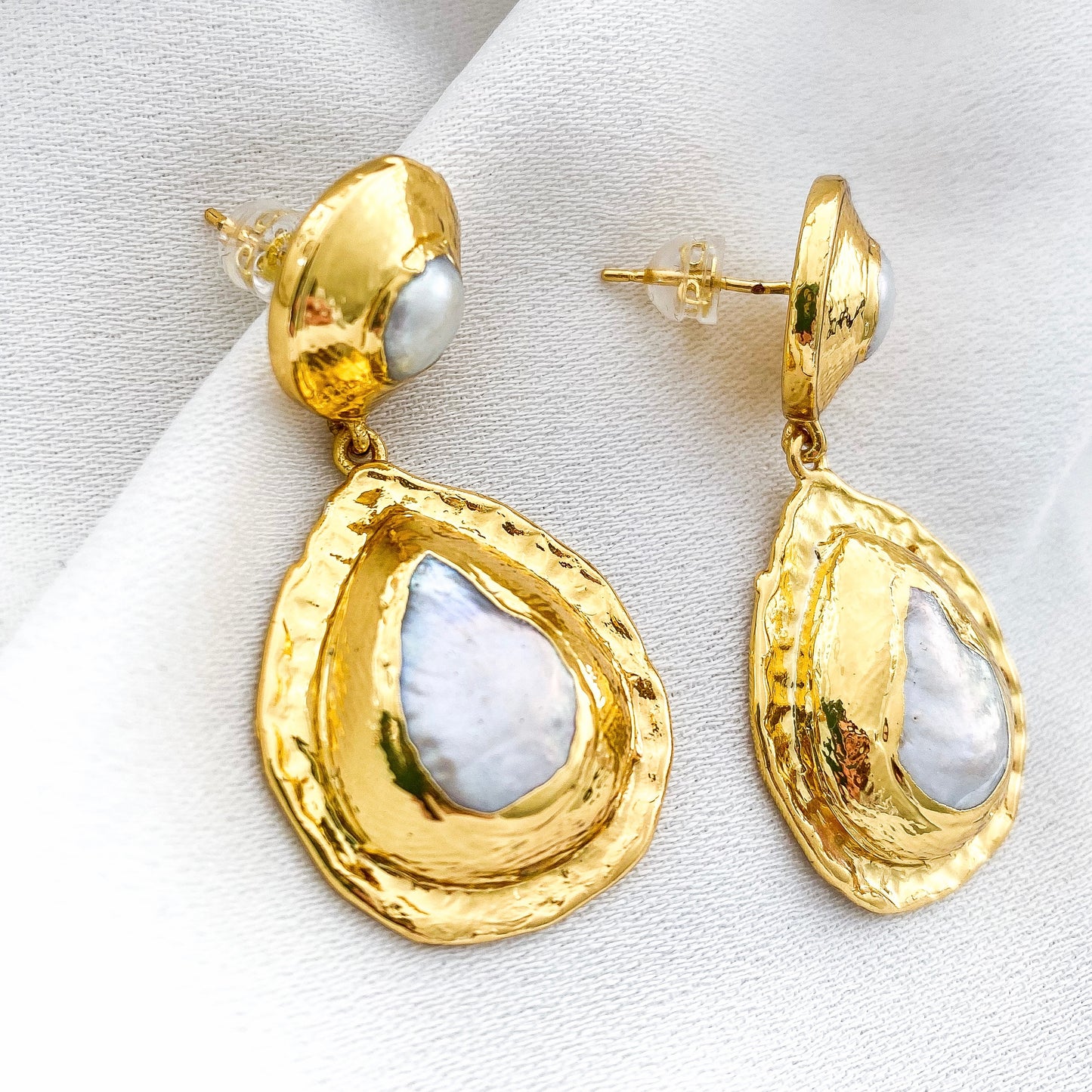 Deluxe Luxury 24k Gold Plated Freshwater Pearl Coin Earrings