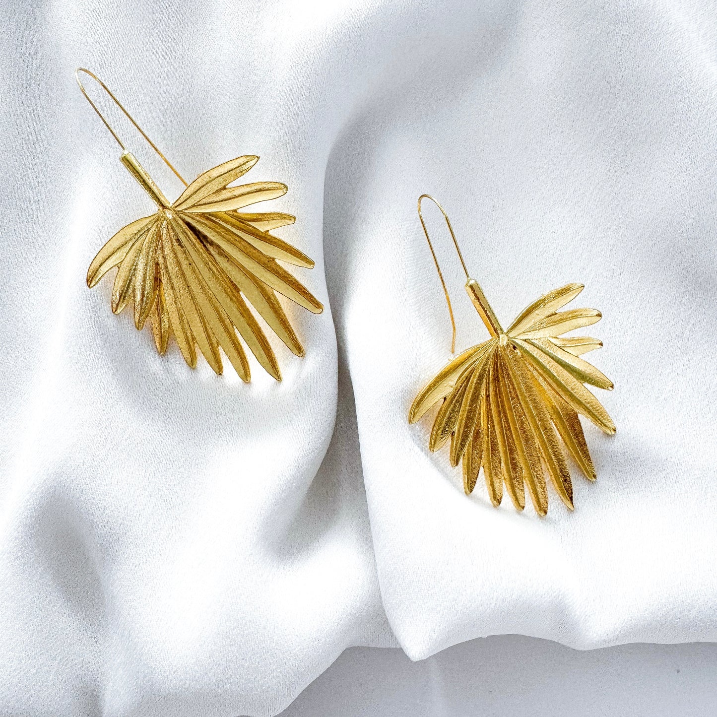 Bold Palm Tree Leaf Gold Earrings