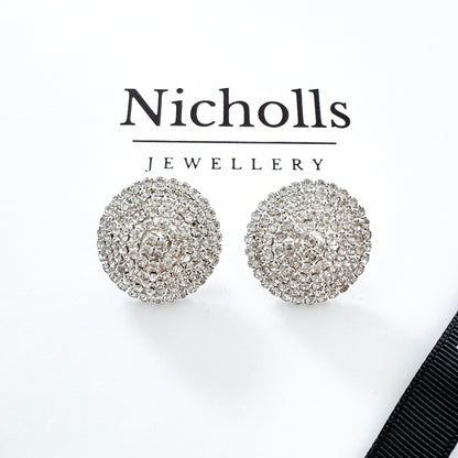 Rhinestone Crystal Sparkly Stud Earrings – Round Party & Bridal Statement Jewellery